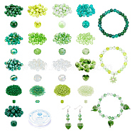 DIY Stretch Bracelet Making Kit, Including Round & Rondelle & Column Glass &s Seed Beads, Elastic Thread, Green(DIY-NB0009-29)