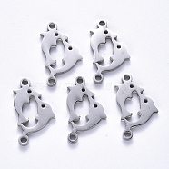 201 Stainless Steel Links Connectors, Laser Cut, Dolphin Shape, Stainless Steel Color, 20.5x13x1.5mm, Hole: 1.6mm(STAS-S114-15)