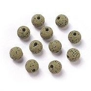 Unwaxed Natural Lava Rock Beads, for Perfume Essential Oil Beads, Aromatherapy Beads, Dyed, Round, Olive Drab, 8.5mm, Hole: 1.5~2mm(G-F325-8mm-A11)