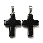 Glass Pendant, with Platinum Iron Findings, Cross Charms, Black, 29x18x5.5mm, Hole: 7x3.5mm(GLAA-H029-05P-06)