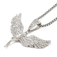 Angel Shape Rhinestone Pendant Necklace with Zinc Alloy Box Chains, Platinum, 23.58 inch(59.9cm)(NJEW-G118-03P)