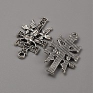 Tibetan Style Alloy Pendants, Crucifix Cross Charms, Religion, Antique Silver, 30x18x3mm, Hole: 1.6mm(FIND-CJC0007-89)
