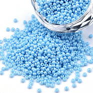 11/0 Czech Opaque Glass Seed Beads, Lustered, Round, Light Sky Blue, 2.2x1.5mm, Hole: 0.7mm, about 500g/bag(SEED-N004-003B-20)