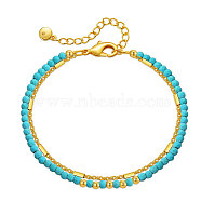 Synthetic Green Turquoise & Stainless Steel Ethnic Style Double Strand Bracelets, Golden(KG0354)