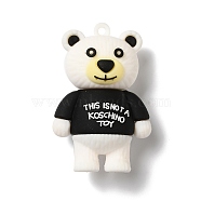 PVC Plastic Cartoon Big Pendants, Little Bear with Word Charms, for DIY Keychain Making, White, 52x34.5x20mm, Hole: 2.7mm(PVC-Q095-06C)