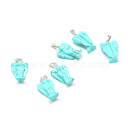Dyed Synthetic Turquoise Gemstone Pendants, with Platinum Tone Brass Findings, Angel, 22~24x14~15x7mm, Hole: 7x3mm(G-T032-08)