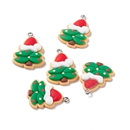 Christmas Theme Opaque Resin Pendants, with Platinum Tone Iron Findings, Christmas Tree, Green, 29x21.5x5.5mm, Hole: 2mm(FIND-E025-02)