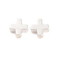 Brass Beads, Lead Free & Cadmium Free, Cross, 925 Sterling Silver Plated, 8x8x3.3mm, Hole: 1.5mm(KK-U024-16S)