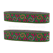 Ethnic Style Polyester Ribbons, Jacquard Ribbon, Floral Pattern, Lime, 1 inch(25mm), about 7.66 Yards(7m)/pc(OCOR-WH0079-66A)