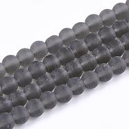 Transparent Glass Beads Strands, Frosted, Round, Gray, 10mm, Hole: 1.5mm, about 33pcs/strand, 12.9 inch(X-GLAA-Q064-15-10mm)