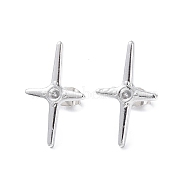 304 Stainless Steel Cross Stud Earring Findings, Earring Settings for Rhinestone, Stainless Steel Color, Fit for: 2.5mm rhinestone, 23.3x14mm, Pin: 0.8mm(EJEW-I285-42P)