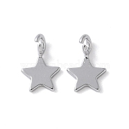 925 Sterling Silver Star Charms, with Open Loops, Rhodium Plated, Platinum, 7x5x0.7mm, Hole: 1mm(STER-M099-04P)