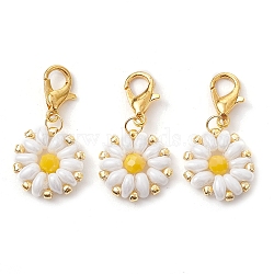 Glass Flower Pendants Decorations, with Alloy Lobster Claw Clasps, Golden, 27mm(HJEW-JM01869)