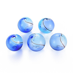 Transparent Handmade Blown Glass Globe Beads, Round, Dodger Blue, 12.5~14mm, Hole: 1~2mm(X-GLAA-T012-33A-03)