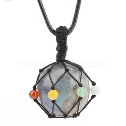 Natural Labradorite Pendants Necklaces, Round, 30.71 inch(78cm)(PW-WG21650-01)