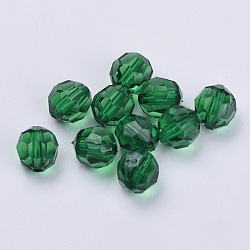 Abalorios de acrílico transparentes, facetados, redondo, verde oscuro, 8x7mm, agujero: 1.5 mm(X-TACR-Q257-8mm-V17)