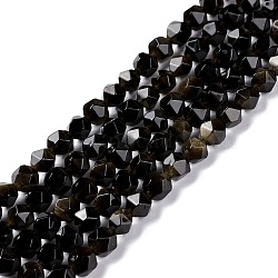 Natural Golden Sheen Obsidian Beads Strands, Polygon, Faceted, 6x6mm, Hole: 1mm, about 65pcs/strand, 15.55 inch(39.5cm)(G-C229-01A)