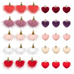 DIY Jewelry Making Kits for Valentine's Day, Including: 10Pcs Heart Flocky Acrylic Pendants and 10Pcs Faux Mink Fur Tassel Pendant Decorations, Mixed Color, 20pcs/box(FIND-LS0001-39)