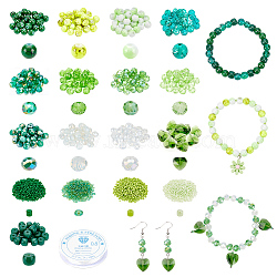 DIY Stretch Bracelet Making Kit, Including Round & Rondelle & Column Glass &s Seed Beads, Elastic Thread, Green(DIY-NB0009-29)