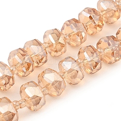 Transparent Electroplate Glass Beads Strands, Pearl Luster Plated, Faceted, Rondelle, PeachPuff, 10x6mm, Hole: 1.2mm, about 60pcs/strand, 19.69''(50cm)(EGLA-P062-01A-PL02)