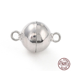 Anti-Tarnish Rhodium Plated 925 Sterling Silver Magnetic Clasps, Round, Platinum, 14x9x9x9mm, Hole: 1.5mm(STER-A001-02A-P)