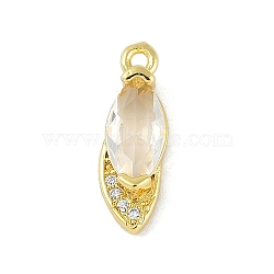 Brass Micro Pave Cubic Zirconia Pendants, with Glass, Real 18K Gold Plated, Horse Eye, Clear, 17x5.5x4.5mm, Hole: 1.4mm(KK-B114-06G-02)