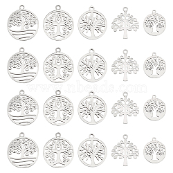 20Pcs 5 Style 304 Stainless Steel Pendants, Laser Cut, Ring with Tree, Stainless Steel Color, 19x16x1mm, Hole: 1.6mm(STAS-DC0005-87)