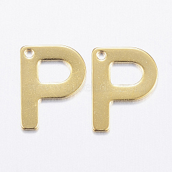 304 Stainless Steel Charms, Letter.P, Real 18K Gold Plated, 11x8.5x0.8mm, Hole: 1mm(X-STAS-P141-P)
