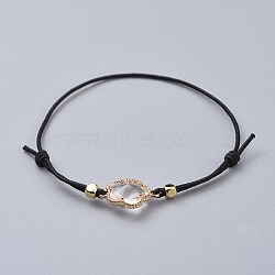 Adjustable Elastic Cord Stretch Bracelets, with Alloy Glass Links, Flower, Golden, Clear, 2-1/4 inch(5.7cm),  6-1/4 inch(16cm), 1mm(BJEW-JB04630-02)