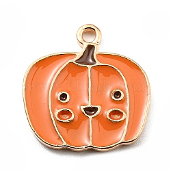 Thanksgiving Day Alloy Enamel Pendants, Light Gold, Pumpkin, 19x18x1.5mm, Hole: 1.7mm(X-ENAM-D060-02E-KCG)