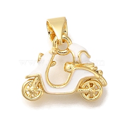 Rack Plating Brass Enamel Pendants, Cadmium Free & Lead Free, Long-Lasting Plated, Real 18K Gold Plated, Electrocar Charm, White, 12x15x4mm, Hole: 3x5mm(KK-I720-16G-01)