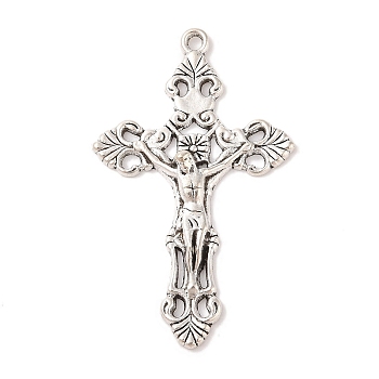 Tibetan Style Alloy Pendants, For Easter, Crucifix Cross, Cadmium Free & Lead Free, Antique Silver, 55.5x34x5mm, Hole: 2mm