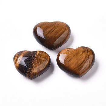 Natural Tiger Eye Heart Love Stone, Pocket Palm Stone for Reiki Balancing, 24~25x29~30x13mm