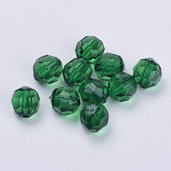 Transparent Acrylic Beads, Faceted, Round, Dark Green, 8x7mm, Hole: 1.5mm
