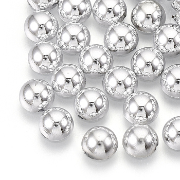 ABS Plastic Cabochons, Half Round, Platinum Color Plated, 12x6mm