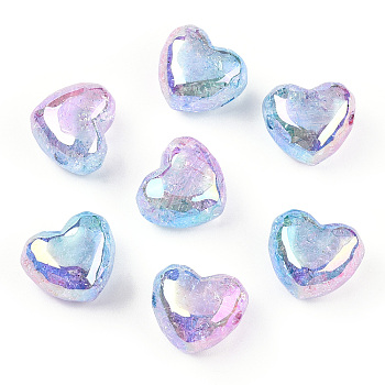 Transparent Crackle Acrylic Beads, Gradient Color, Heart, Light Blue, 19x22x14mm, Hole: 3.5mm