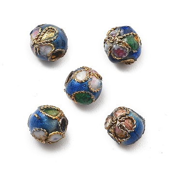 Handmade Cloisonne Beads, Round, Blue, 5.5x5mm, Hole: 1mm