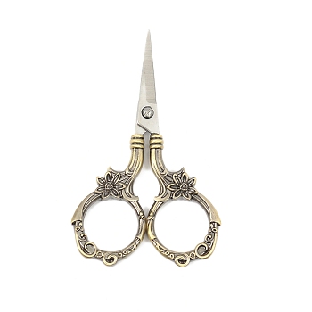 Stainless Steel Flower Scissors, Embroidery Scissors, Sewing Scissors, with Zinc Alloy Handle, Antique Bronze & Stainless steel Color, 90mm