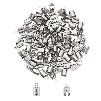 304 Stainless Steel Folding Crimp Cord Ends, Stainless Steel Color, 12x6.5mm, Hole: 1.5mm, 200pcs/box, Inner Diameter: 6mm