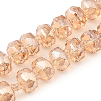 Transparent Electroplate Glass Beads Strands, Pearl Luster Plated, Faceted, Rondelle, PeachPuff, 10x6mm, Hole: 1.2mm, about 60pcs/strand, 19.69''(50cm)