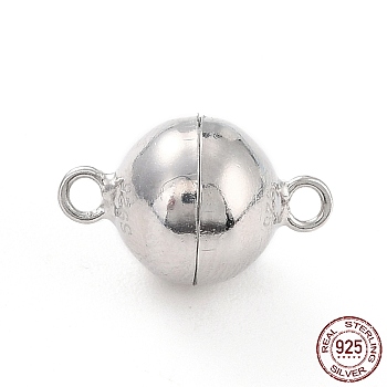 Rhodium Plated 925 Sterling Silver Magnetic Clasps, Round, Platinum, 14x9x9x9mm, Hole: 1.5mm
