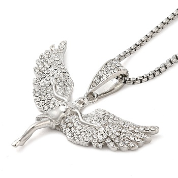 Angel Shape Rhinestone Pendant Necklace with Zinc Alloy Box Chains, Platinum, 23.58 inch(59.9cm)
