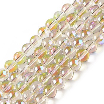 Transparent Electroplate Glass Beads Strands, Rainbow Plated, Round, Purple, 8x7mm, Hole: 1.2mm, about 50~52pcs/strand, 36.8~39cm