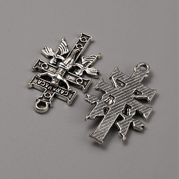 Tibetan Style Alloy Pendants, Crucifix Cross Charms, Religion, Antique Silver, 30x18x3mm, Hole: 1.6mm