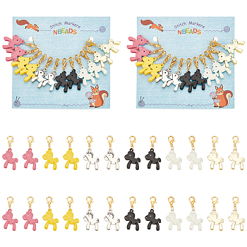 Horse Alloy Enamel Pendant Stitch Markers, Crochet Lobster Clasp Charms, Locking Stitch Marker with Wine Glass Charm Ring, Mixed Color, 3.7cm, 6 colors, 2pcs/color, 12pcs/set