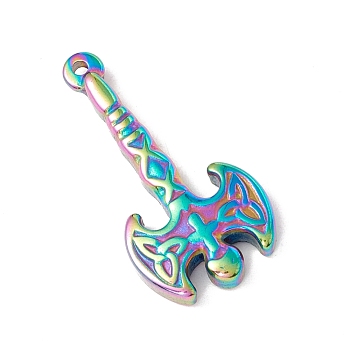 Ion Plating(IP) 304 Stainless Steel Pendants, Axe, Rainbow Color, 33.5x16.5x3.5mm, Hole: 1.6mm