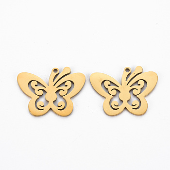 Ion Plating(IP) 201 Stainless Steel Pendants, Cut, Butterfly, Golden, 18.5x24x1mm, Hole: 1.4mm
