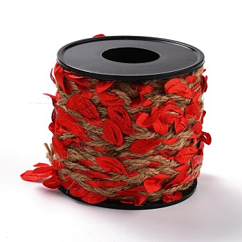 DIY Wreath Foliage Green Leaves Ribbon Decorative, Artificial Leaf, for Home Wall Garden Party Decor, Red, 24x1.5mm, 10m/roll