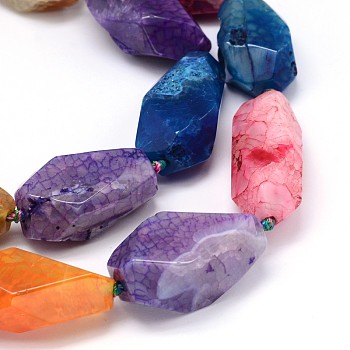 Dyed Natural Agate Polyhedron Bead Strands, Mixed Color, 28~43x16~25x13~17mm, Hole: 1mm, about 11pcs/strand, 16.5 inch