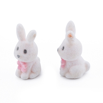 Opaque Resin Pendants, Flocky Rabbit Charm, White, 27~27.5x12x15~16mm, Hole: 0.9mm